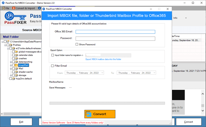 mbox to office365 options