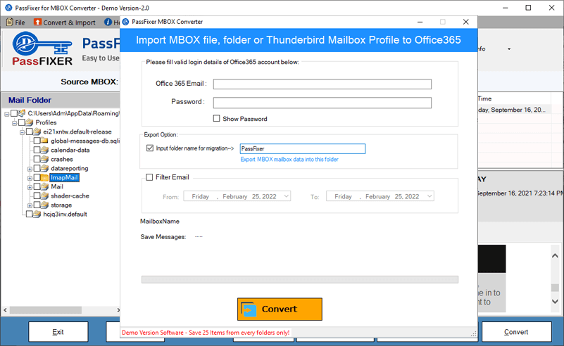 mbox to Outlook.com options