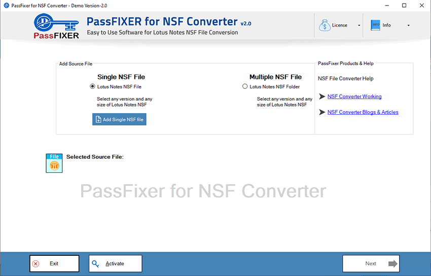 NSF Converter welcome window