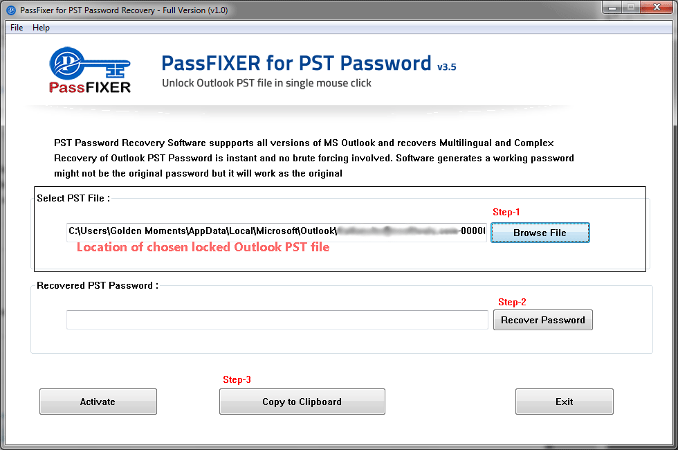 Select PST file from the computer