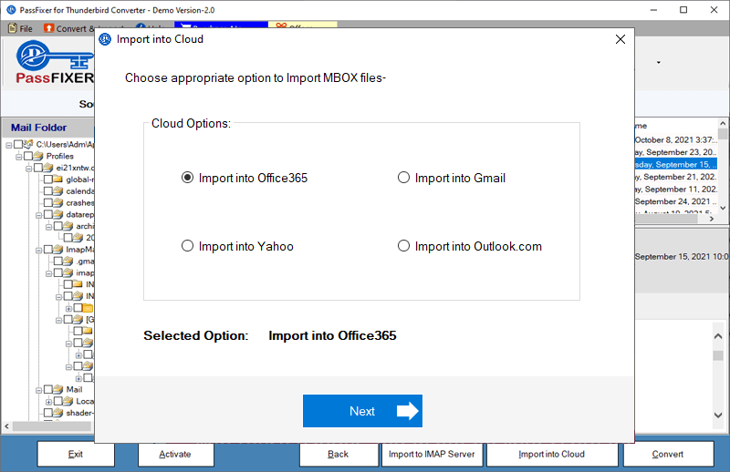 thunderbird to cloud options