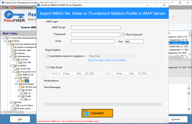 thunderbird to imap options