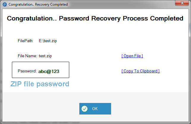recover zip password is displayed on the screen